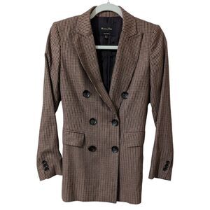 Massimo Dutti Women's 2 Houndstooth Checkered Wool Blend Double Breasted Blazer